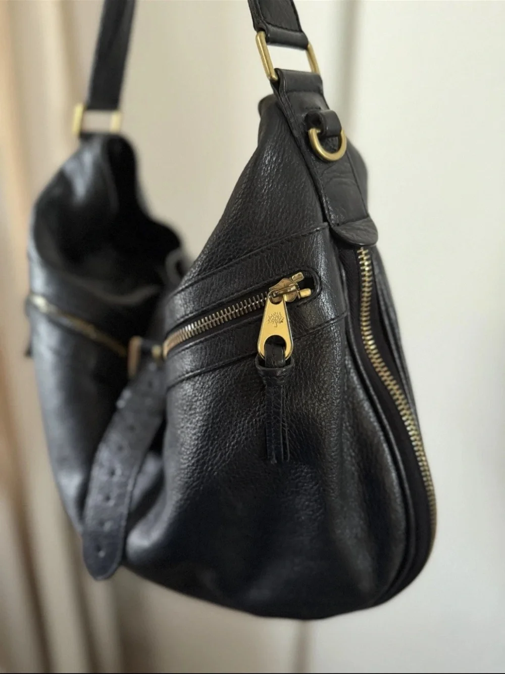 Mulberry Black Leather Hobo with Gold Hardware